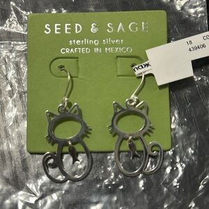 Sterling silver dangle cat earrings